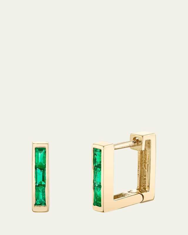 18K Emerald Baguette Petite Square Huggie Earrings
